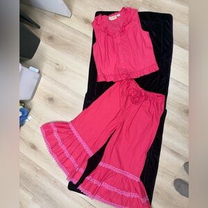 Scully Western pink Pantaloons & sleeveless top set Ruffled wide legs M/L